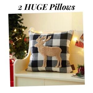 2 LARGE Dearfoams Buffalo Plaid Pillows, 
NEW, Black/White/Tan